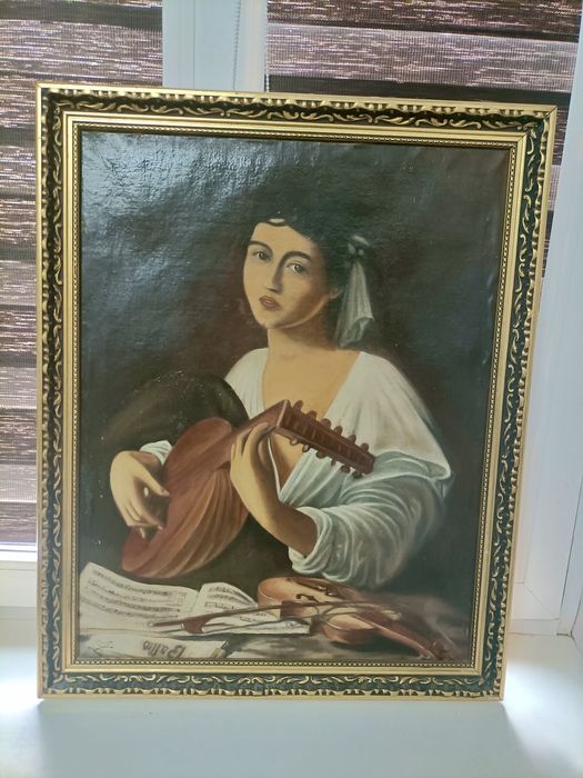 Stary Obraz Olejny „Lutnista” wg Caravaggia