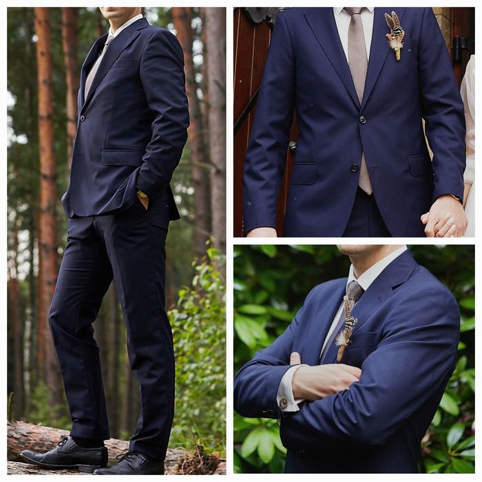 Garnitur ślubny Oscar Jacobson granatowy na szelki