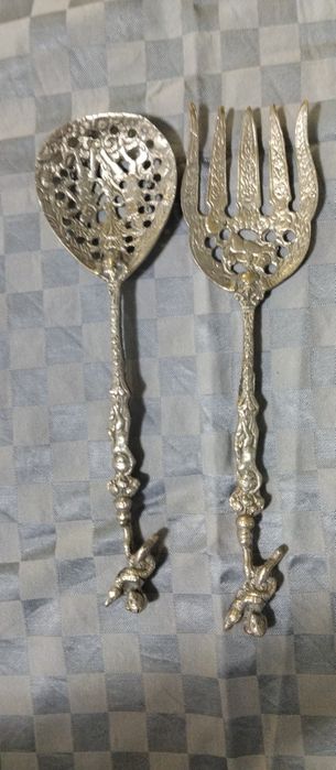 Talheres vintage para salada em aço inoxidável trabalhado
