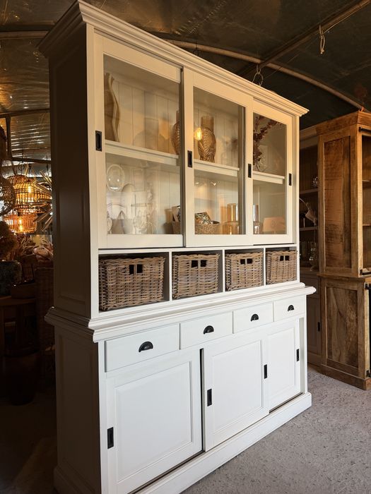 Rustykalny kredens RATTAN Farmhouse prowansalski drewniany biblioteka witryna XL