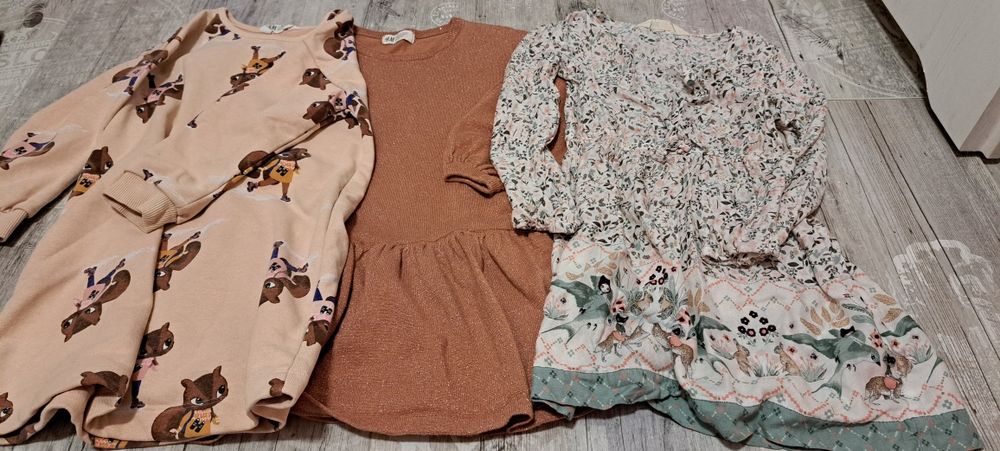 Zestaw ubrań dla dziewczynki 110/116 zara h&m sukienki bluzki legginsy