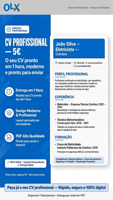 Faço curriculo profissional  em 1H