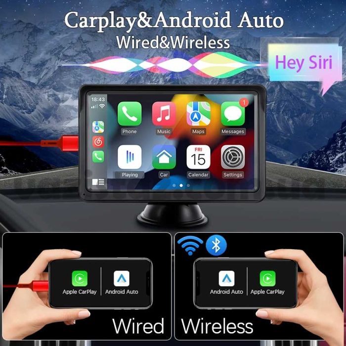 Монитор Карплей 7” + Камера заднего вида, беспроводной дисплей для авто CarPlay и Android Auto