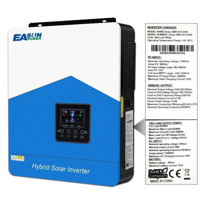 Гібридний Інвертор EASUN 6.2kW 48V ISolar-SMH-III-6.2KW+WiFi наявність
