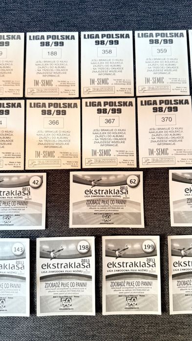 Liga Polska 98/99 + Ekstraklasa 2011 naklejki PANINI zestaw 23 sztuk