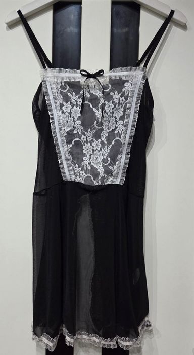 Halka Strój Czarny Pokojówka Rozcięcie z Tyłu M-XL