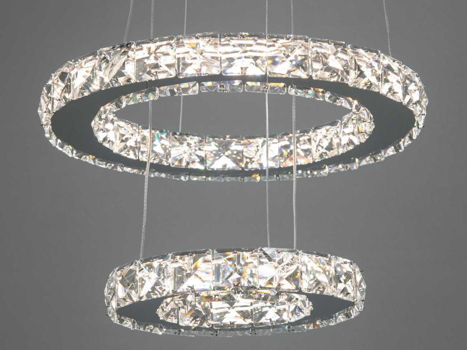LED Люстра підвіс "Кришталеві кільця" в вітальню, 30 W хром