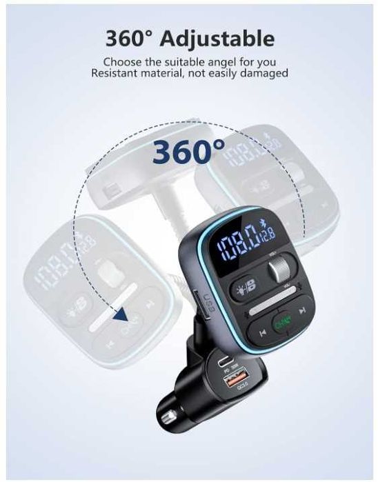 Transmiter samochodowy Bluetooth FM LENCENT T77 + szybka ładowarka