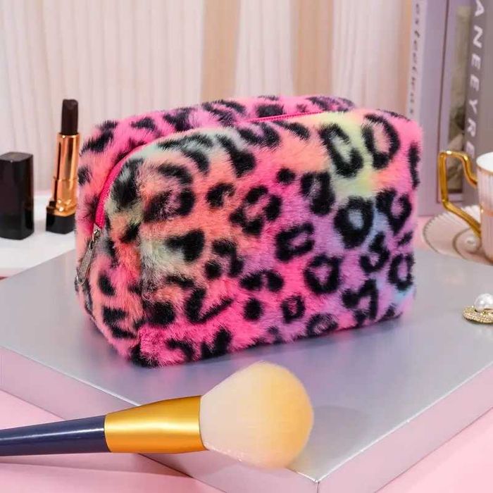 Дитяча косметичка м'яка плюшева леопардова універсальна 16×10×8 см.