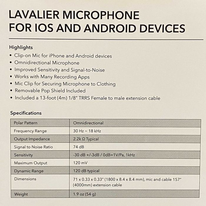 Saramonic SR-LMX1+ (Lavalier Microphone - iOS | Android) - SELADO