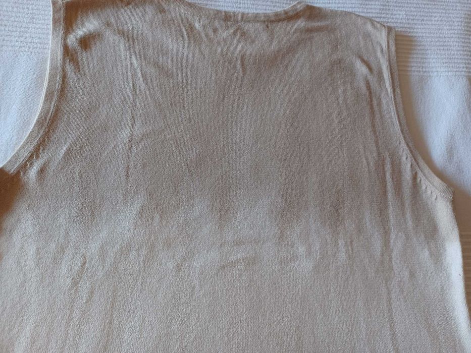 Blusa Top em 2 tons de bege bordada Caroll Tam M