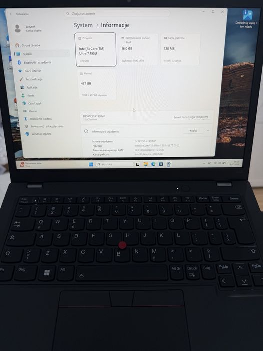 Okazja lenovo l13 5gen ultra 7 16gb ram 500gb