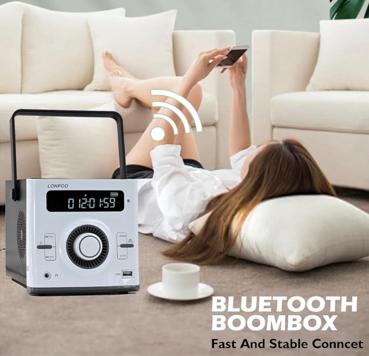 Lonpoo Przenośny odtwarzacz 20 W Stereo Boombox z akumulatorem