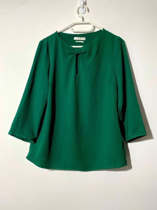 bluzka oversize luźna koszula zielona 34 XS boho hippie elegancka gree