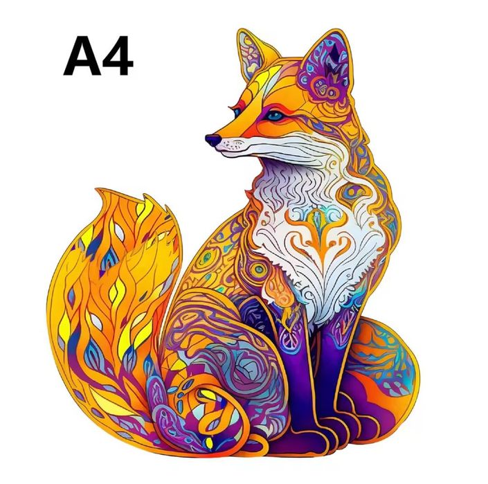 Пазл дерев'яний формат А4-5 Слон Вовк Лисиця Павлін