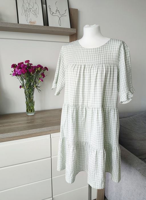 Sukienka damska w kratkę luźną oversize ciążowa letnia  42 XL