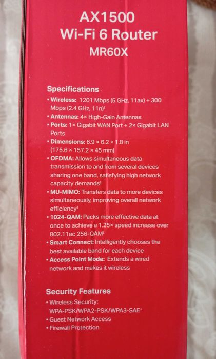 Роутер  Mercusys MR60X Wi-Fi6  / AX1500/ 1 Гбит/с