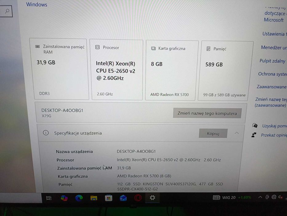 PC Gamer - Intel 16x2.6GHZ/32GB RAM/RX5700 8GB/2xSSD/550W 80 Plus