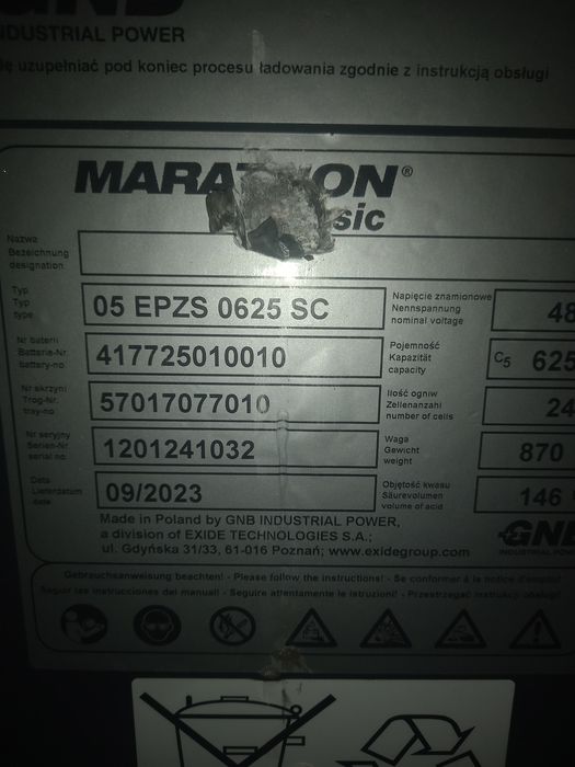 Bateria trakcyjna 48v2020r 625Ah 500Ah