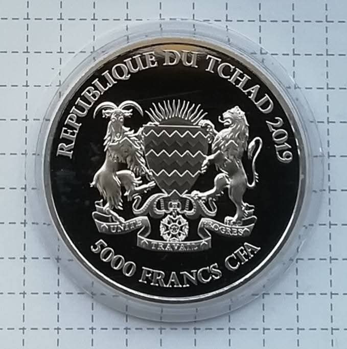 Чад 5000 франків 2019р. СРІБЛО. Слон Мандали. ПРУФ.