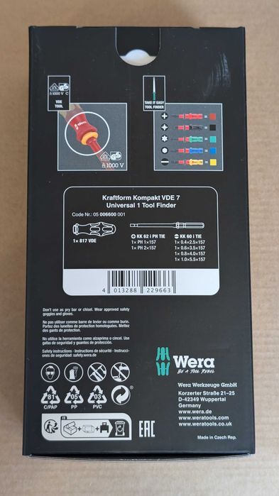 Wera Tools - Kraftform Kompakt KK VDE 7 Universal 1 Tool Finder - Set 7 Peças com Bolsa