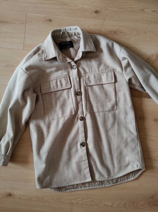 Kurtka koszulowa w kratę beżowa dłuższa Sinsay M