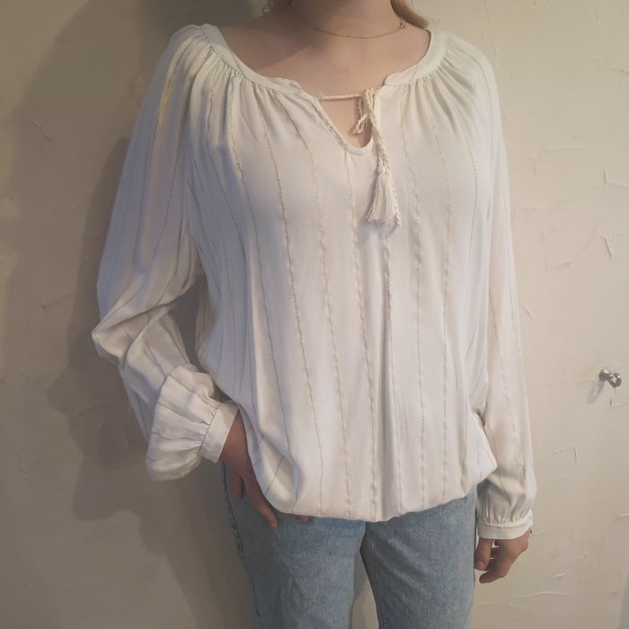 Biała ecru bluzka  boho ,długi rękaw Reserved 42 ,