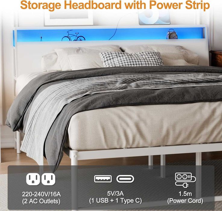 Nowe łóżko / stelaż / rama metalowa / 140x200cm / LED / USB / R258-a!