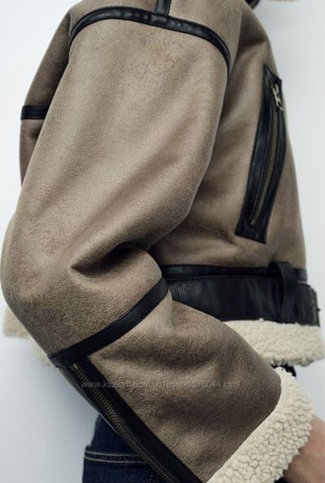 Дубленка Zara , авіатор, коротка коричневого кольору