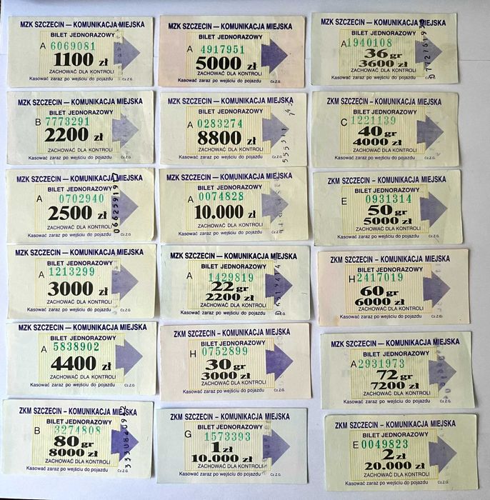 Starsze autobusowe, tramwajowe bilety komunikacji miejskiej Szczecin