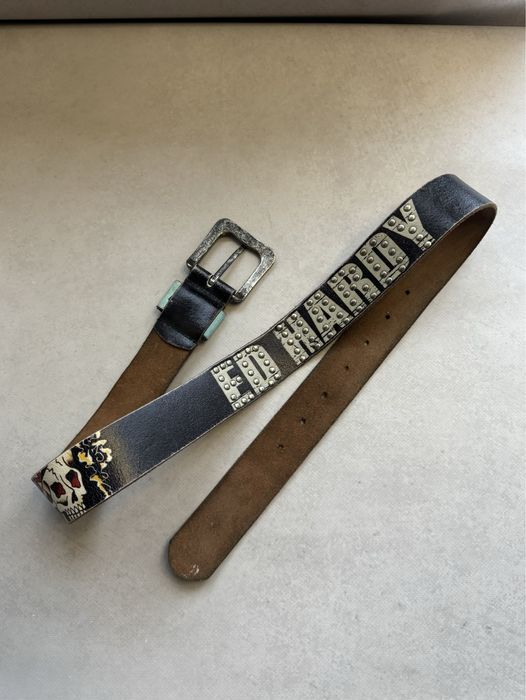 Кожаный ремень Ed Hardy мужской с заклепками в стиле Y2K (оригинал)