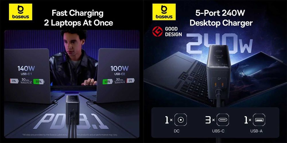 Зарядний пристрій BASEUS 240W Digital GaN Intelligent Desktop Charger