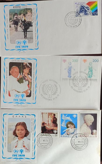 Lote composto por 71 Envelopes de 1º Dia (FDC) oficiais com selos temáticos emitidos pela UNICEF em dezenas de países. Excelente estado de preservação