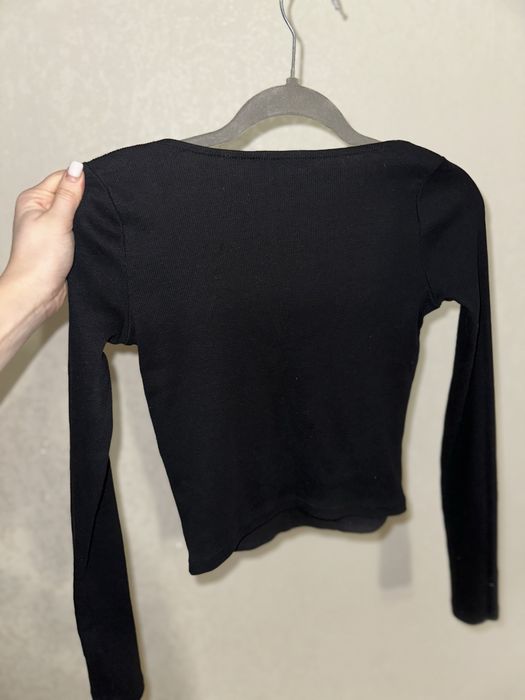 Zara лонглслів кофта чорний колір у рубчик з квадратним вирізом