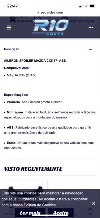 Spoiler traseiro para Mazda cx5
