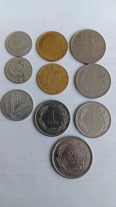 10 moedas de Itália e Turquia