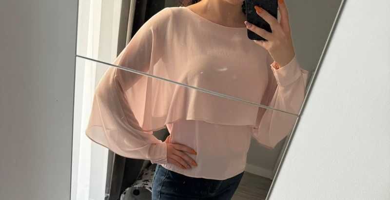 Elegancka, zwiewna bluzka do pracy pudrowy róż Zara XS