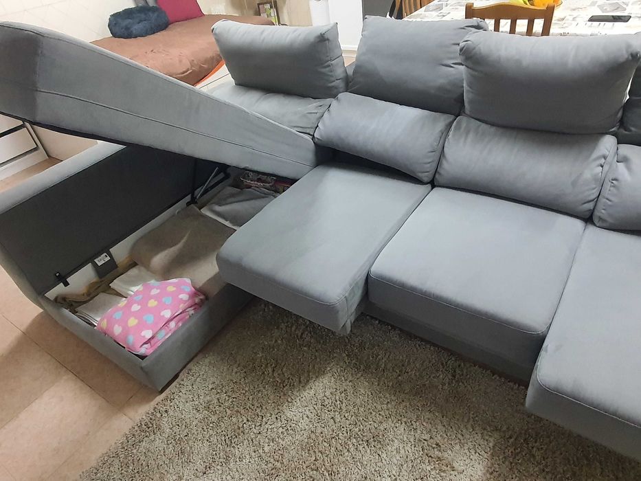 Sofá cinza com chaise longue conforama