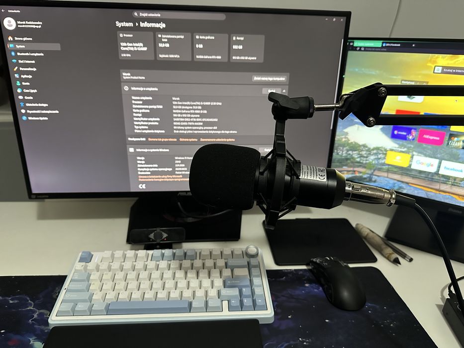 Gotowe Stanowisko | RTX 4060 | i5-12400F | 32GB | 2x Monitor | HyperX Cloud III Wireless | Aula F75
