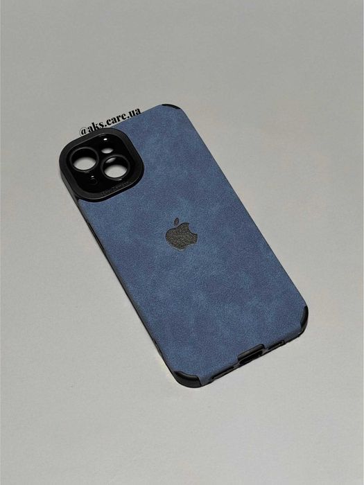 Синій силіконовий чохол вельвет еко-замш з логотипом на айфон iPhone