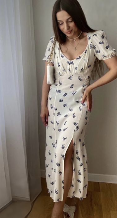 Біла довга максі сукня квітковий принт розмір s-m