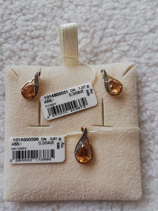 Diament i cytryn zawieszka i kolczyki złoto Apart OKAZJA