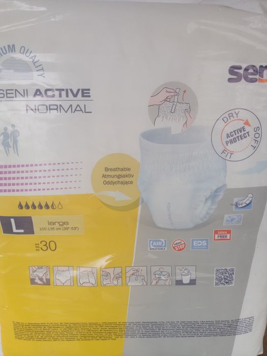 4 opakowania pieluchomajtek dla dorosłych seni w rozmiarze L