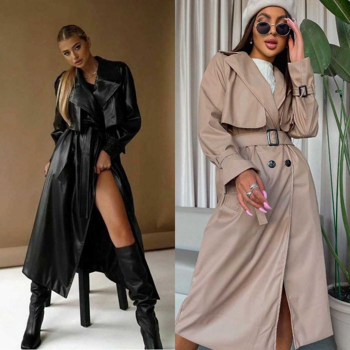 Стильный женский плащ тренч из эко кожи 2 цвета + Подарок*