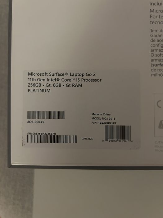 Computador Portátil Microsoft Surface Laptop Go 2 | 256GB SSD | 8GB