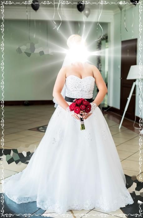 Suknia ślubna, koronka, biel, kryształki, tren. Boska!!! Rozm. 38/40