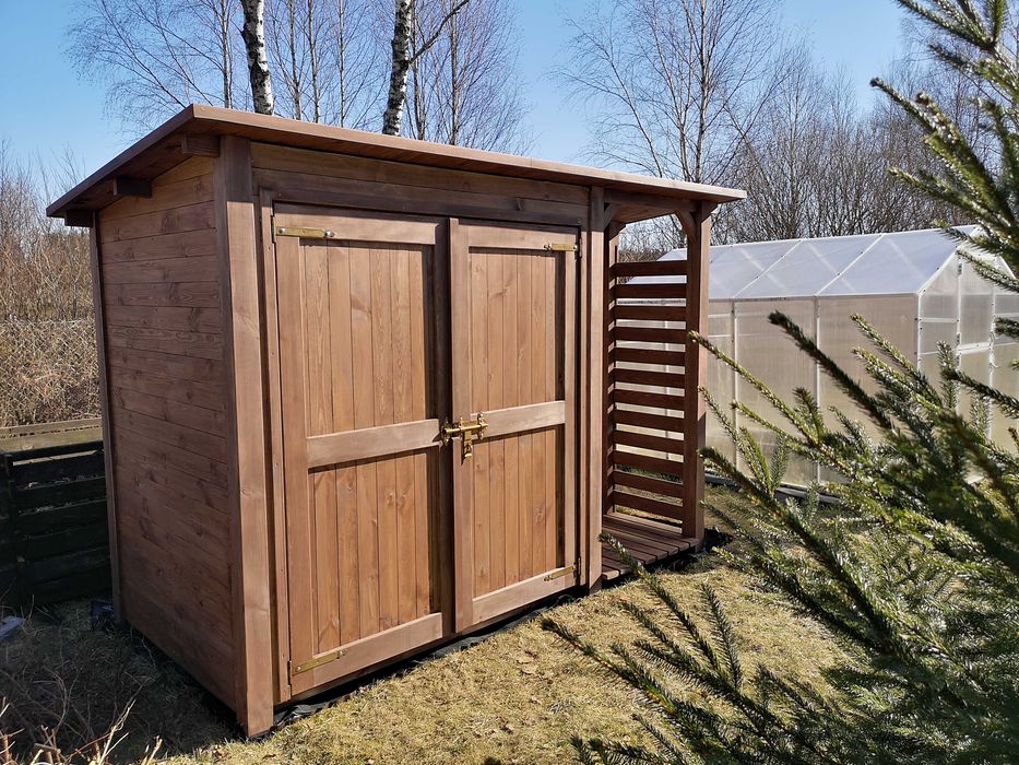 Domek narzędziowy ogrodowy 2x1,1m z drewutnią 1x1,1m z dachem prostym