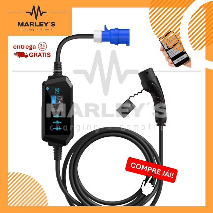 Carregador Portátil 7 kw - 32A - C/APP - Sup. Parede - Saco Transporte