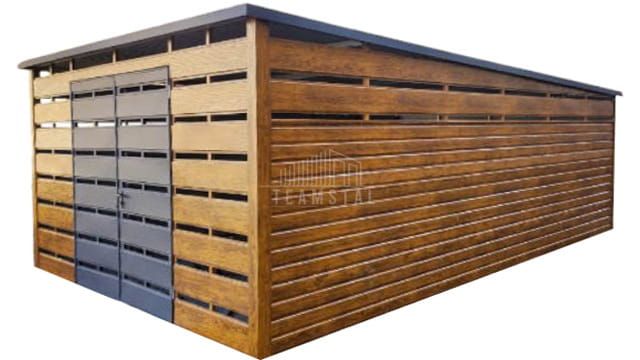 Wiata śmietnikowa Premium Schowek 4x6m brama dwuszkrzydłowa dach TS997