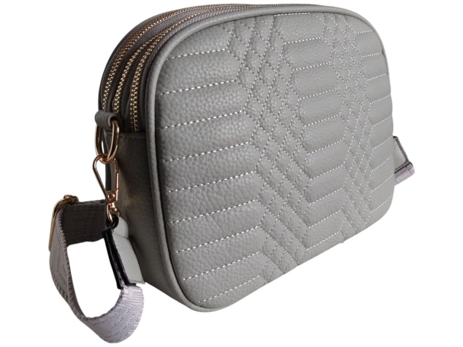 Torebka Damska Pikowana, Mała Listonoszka Na Ramię Szara, Miejski
